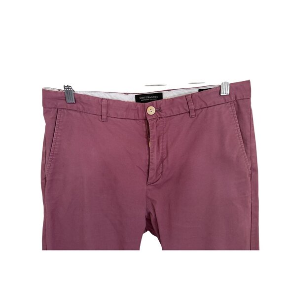 Scotch & Soda MOTT Mens Burgundy Slim Fit Chinos W32/L32 Cotton Blend - Picture 3 of 10